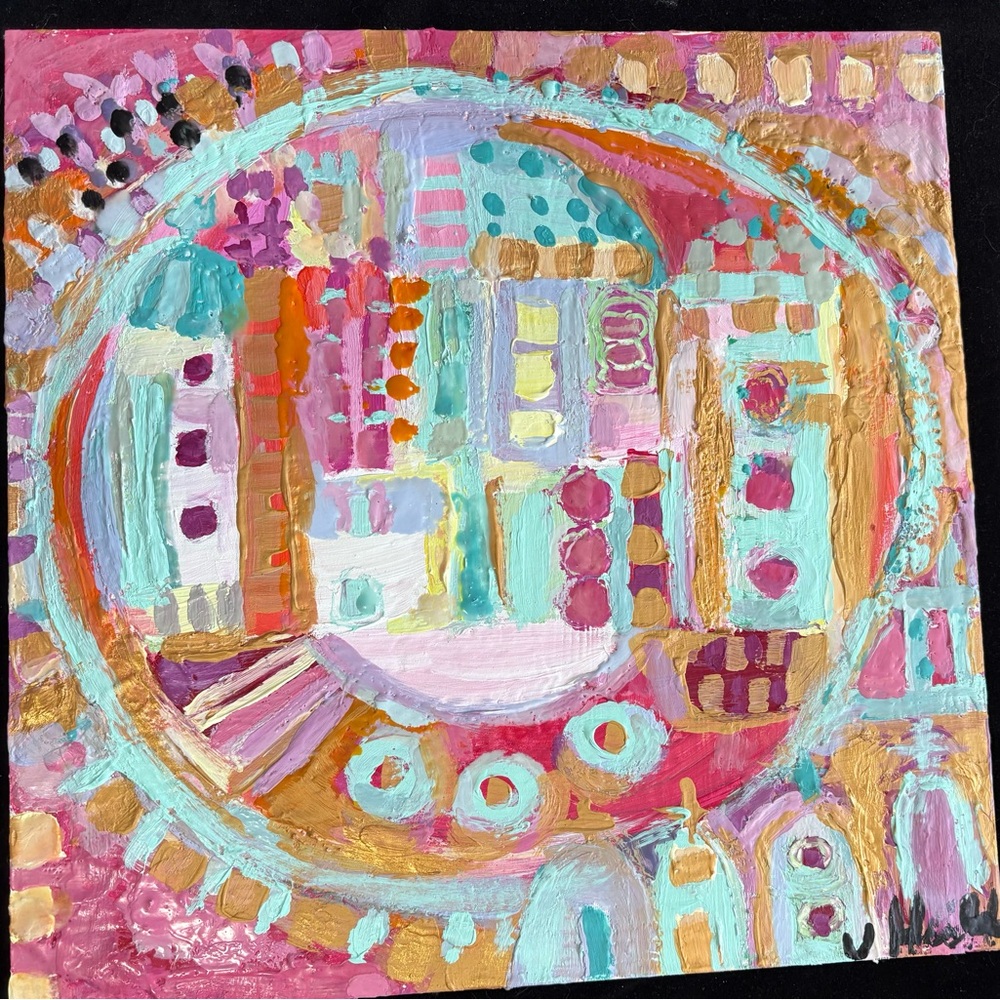“Hope Circle ” An Encaustic Wax And Oil Original Painting 12”x12”On Wood